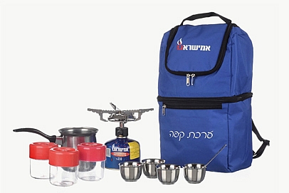 תמונה של ערכת קפה בתיק גב עם כירה K502 לבלון/מיכל גז 230/460 גרם הברגה שסתום - אמישראגז - מרכז החימום
